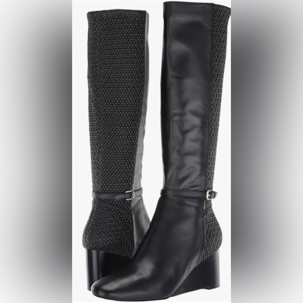 Cole Haan Lauralyn Stretch Black Knee-High Wedge Boots